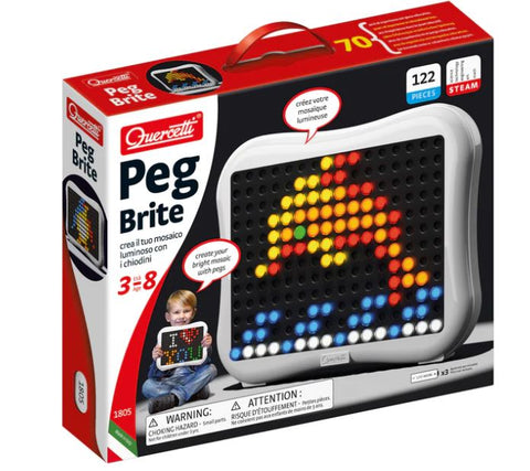 Quercetti Peg Brite Light-Up Toy - Design and Create Mosaic Art on The Peg Board with 120 Pegs & Bright LED Lights, Promotes Creative Thinking and Fine Motor Skills, for Kids Ages 4 Years & Up