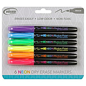 6 CT. DRY ERASE ''NEON'' MARKERS- MED. PT.