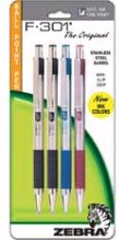 F-301 RETRACTABLE BALLPOINT 0.7 mm ..ASSORTED 4PK