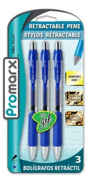 3 CT. GEL RET. PENS- BLUE. FINE PT.